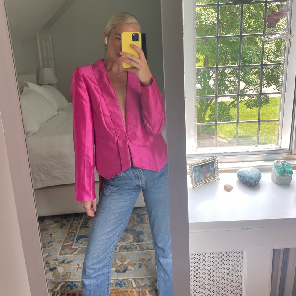 Vintage Pink Silk Blend Blazer with Orange Interior